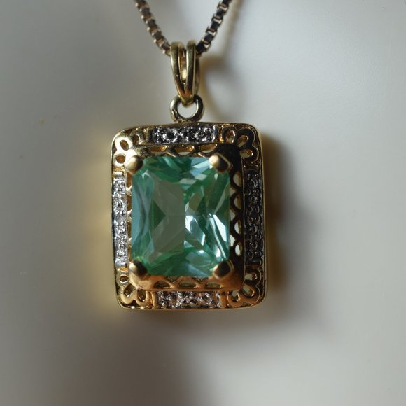 Chateau D Argent Genuine 12mm. by 10mm. Aqua Marine 925 Gold Vermeil Necklace - Picture 3 of 11